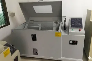 Top-opening industrial test chamber with heavy-duty lid and hinges for torque calculation reference.