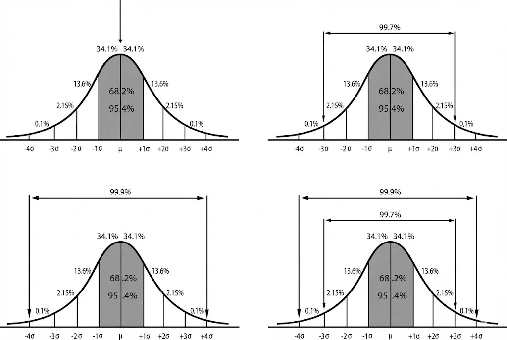 Normal distribution chart showing torque hinge manufacturing tolerance and quality consistency.