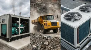 Heavy-duty riveted hinges for high-vibration equipment: diesel genset, off-road truck, HVAC units.