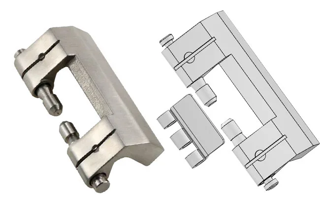 Cerniera industriale a scomparsa in acciaio inox progettata per l'apertura a 90 gradi delle porte interne.