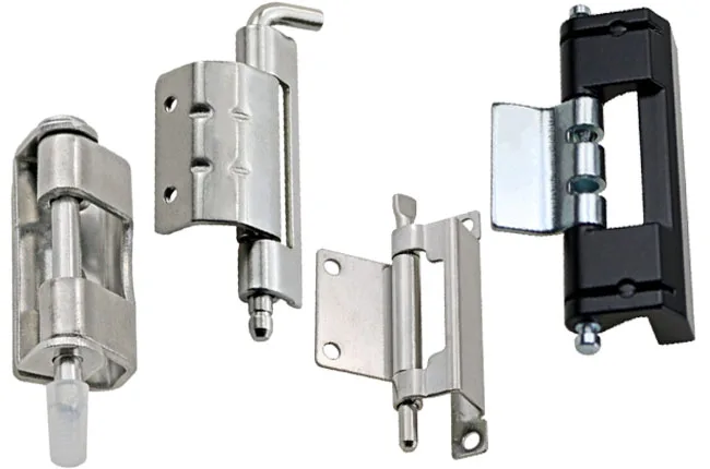 Collezione di cerniere industriali a scomparsa con design a 90°, 180° e rimovibili per le porte dei macchinari.