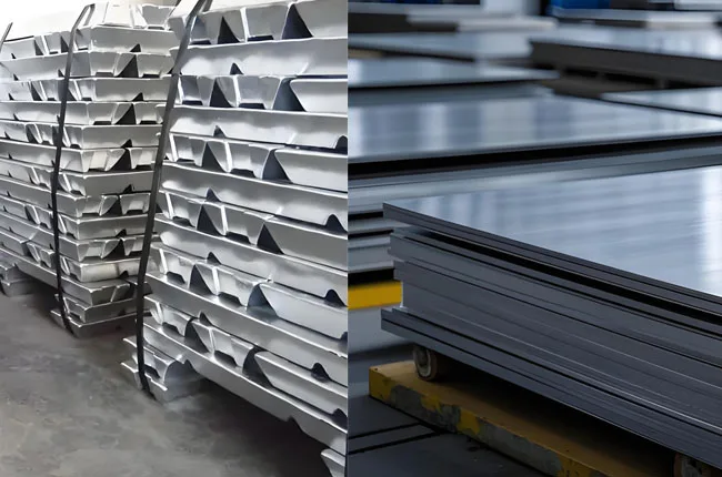 materie prime in lega d'acciaio e acciaio inox utilizzate per le cerniere industriali a scomparsa.