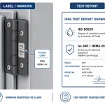 IP-rated and NEMA-rated enclosure hinge label vs test report for specification checks