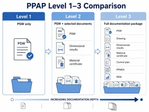 Exigences en matière de documentation PPAP de niveau 1, 2 et 3 pour les fournisseurs de charnières