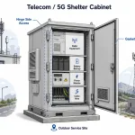 Schaltschranktür des Telekom-Schutzraums mit scharnierseitigem Außenzugang und Service-Hardware