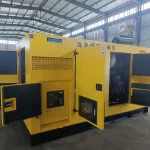 Generator enclosure service doors with surface-mounted hinges for engine access and maintenance