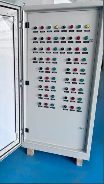 Outdoor control cabinet door showing hinge-side gasket line and surface-mounted hinges