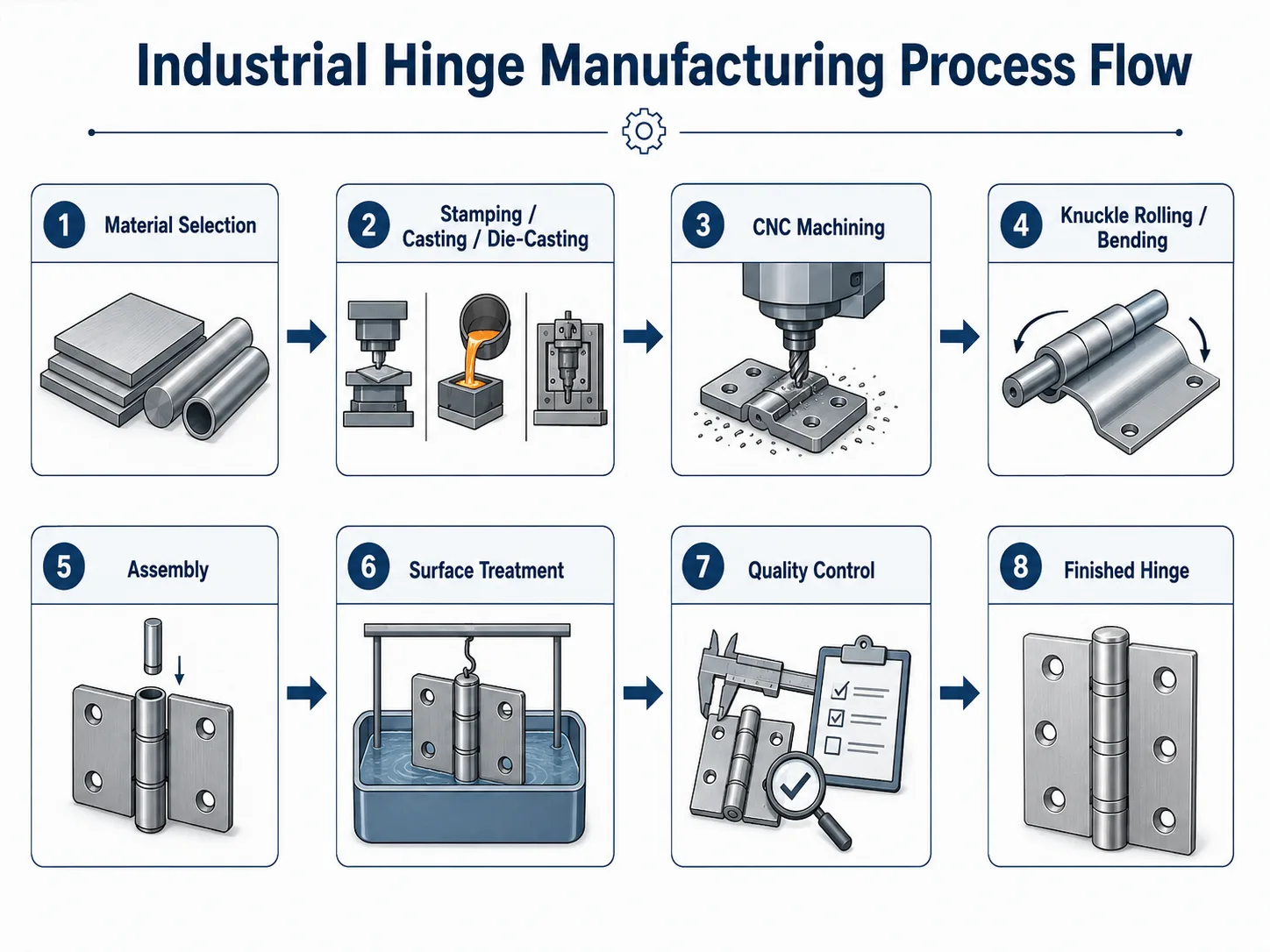 Industrial hinge manufacturing process flow