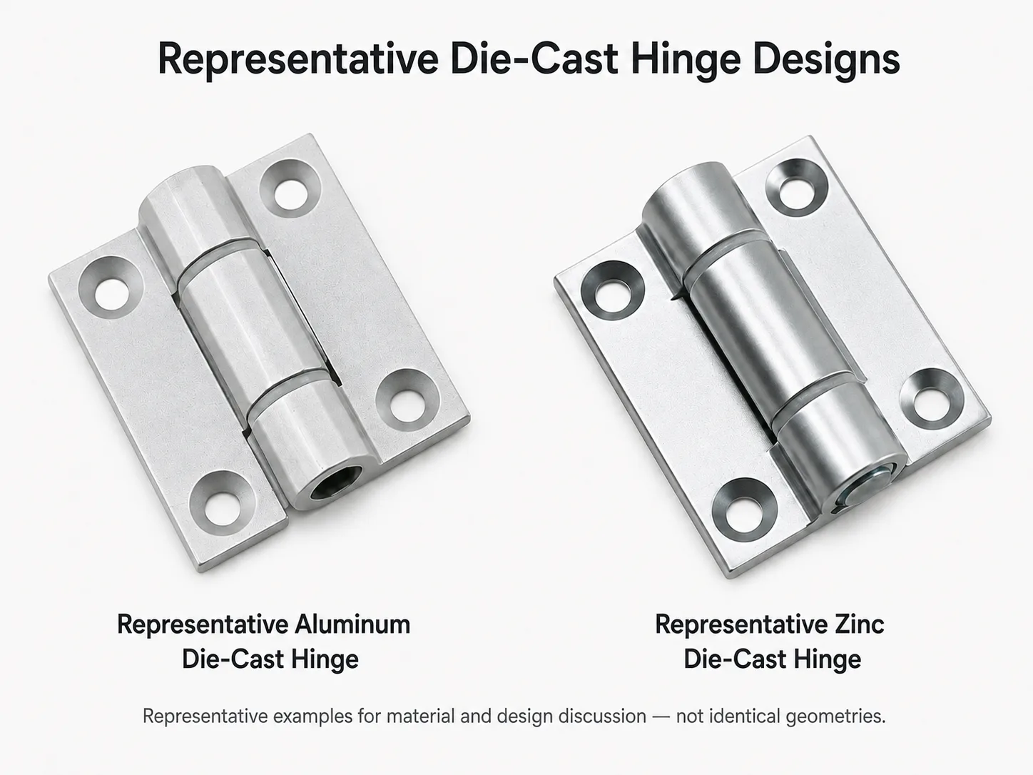 Representative zinc and aluminum die-cast industrial hinges