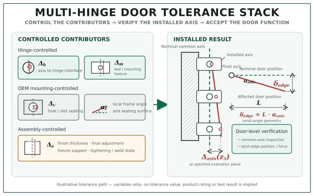Multi-hinge door tolerance stack