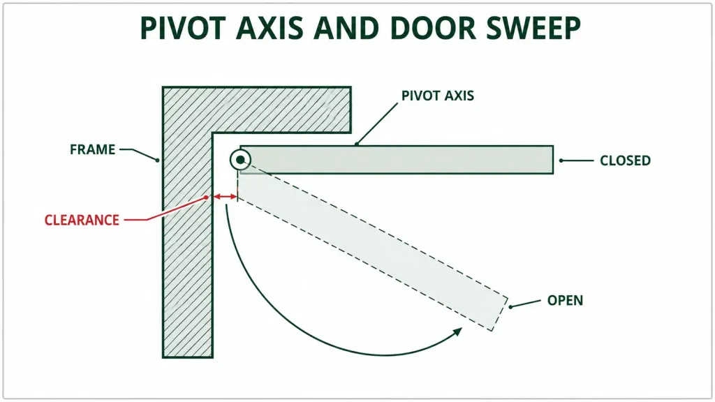 Butt hinge pivot and door clearance